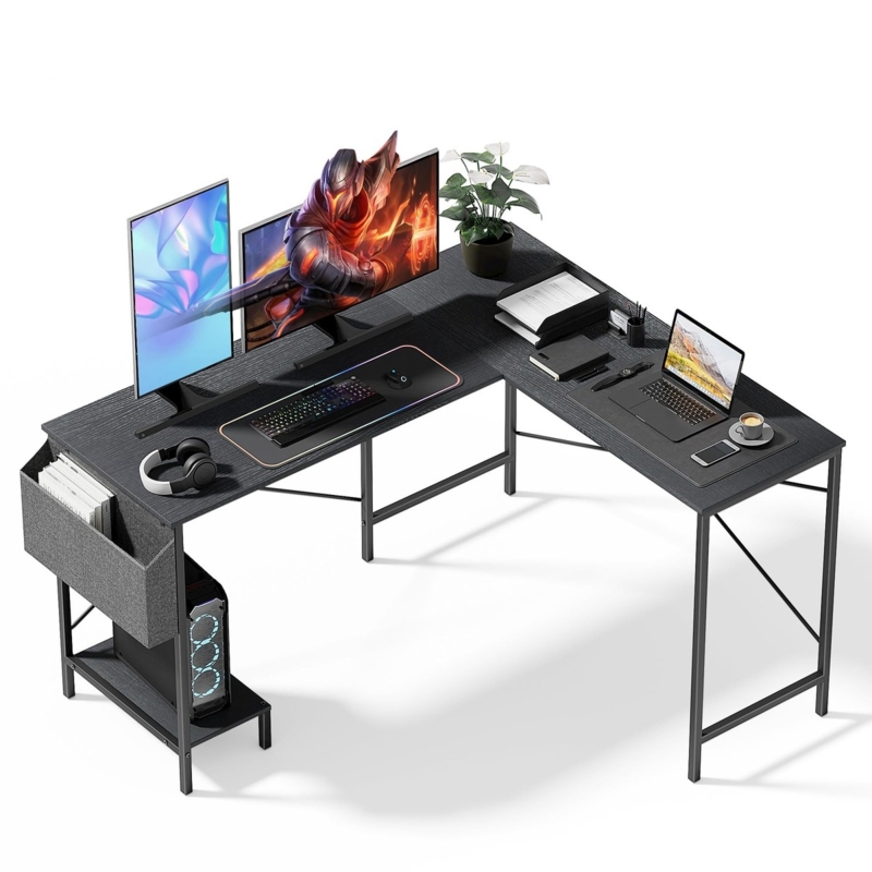 L-Shaped Corner Desk with Metal X-Frame & Rustic Brown Finish