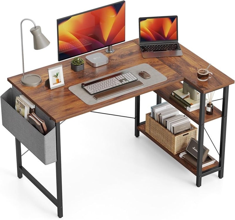 L-Shaped Corner Fit Desk with Integrated Side Storage