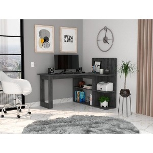 L-Shaped Desk Five Tier Shelving Storage Minimalist