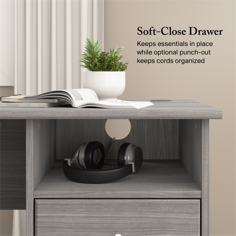 L Shaped Desk Gray Storage Drawers Open Shelving Transitional Office