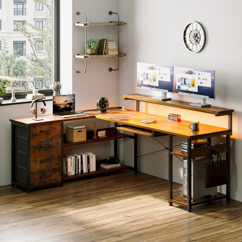 L-Shaped Desk Height Adjustable Power Outlet Ergonomic Standing Desk
