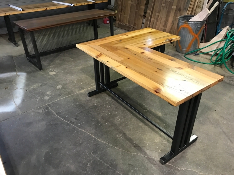 L-Shaped Desk Industrial Modern Rustic with Steel Frame Base and Wood Top