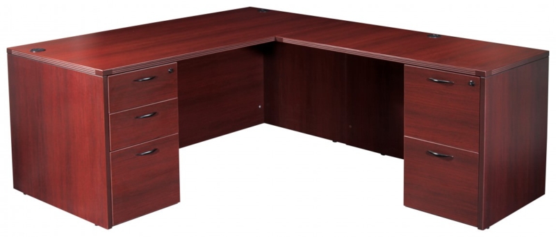 L Shaped Desk Mahogany Brown Pedestal Drawers Modesty Panel