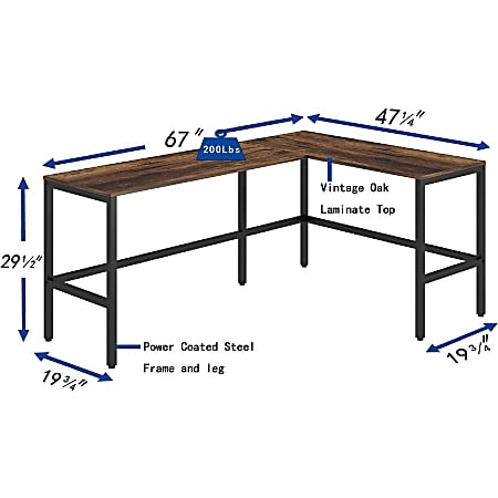 L-Shaped Desk Minimalist Black Frame, Open Design, Home Office Desk
