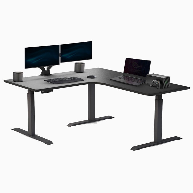 L-Shaped Desk Minimalist White Finish, Dual Monitor Workspace