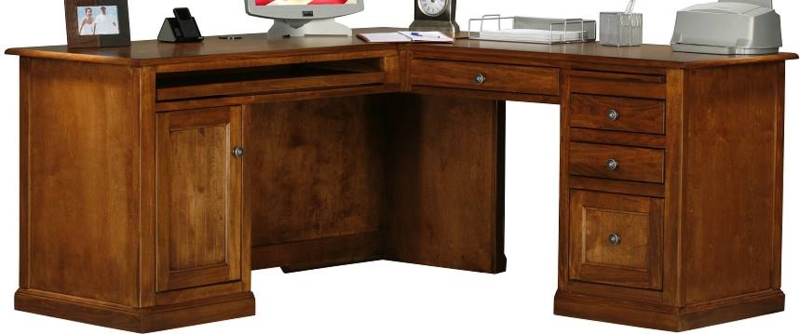 L-Shaped Desk Raised Panels Drawer Storage Natural Wood Traditional
