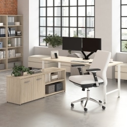 L-Shaped Desk, Silver Finish Legs, Cable Management Port