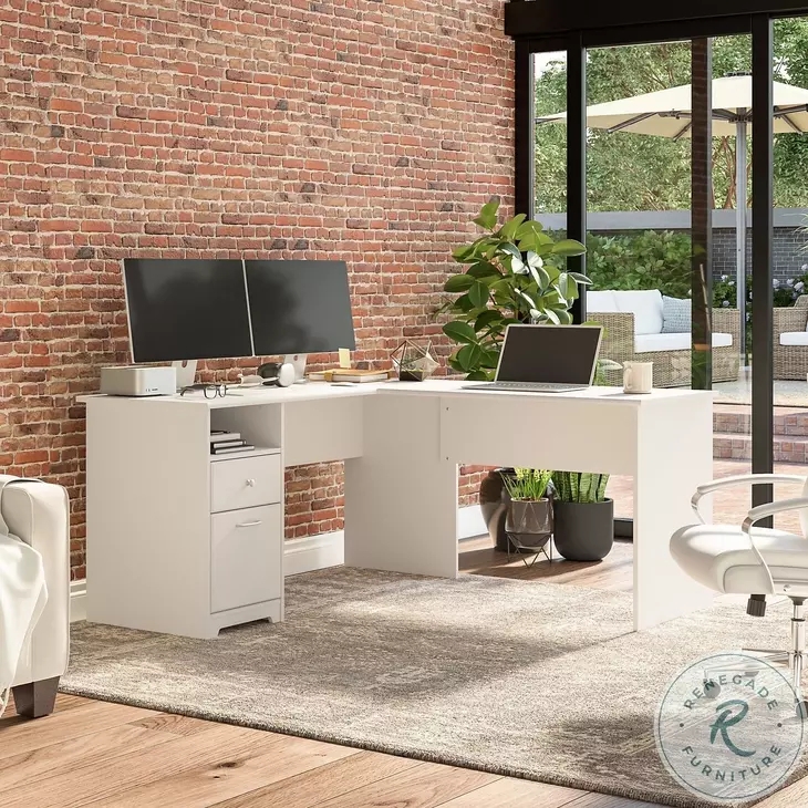 L-Shaped Desk Transitional Two-Tone Finish with Integrated Cubby Storage