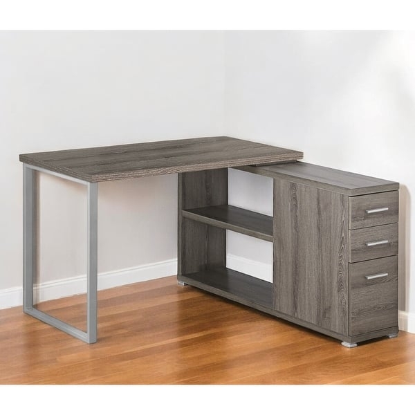 L-Shaped Desk Veneer Finish with Silver U-Shaped Legs