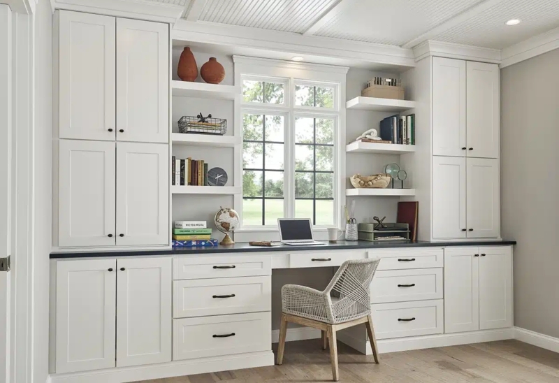 L Shaped Desk With Butcher Block Top And Kitchen Cabinet Base
