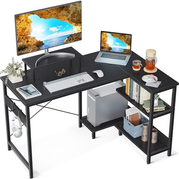 L-Shaped Desk with Compact Workstation and Side Storage