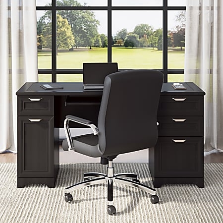L-Shaped Desk with Cord Management Grommet and Cabinet Door