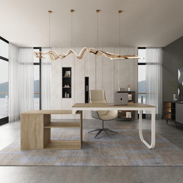 L-shaped Desk with Corner Design and Integrated Shelving