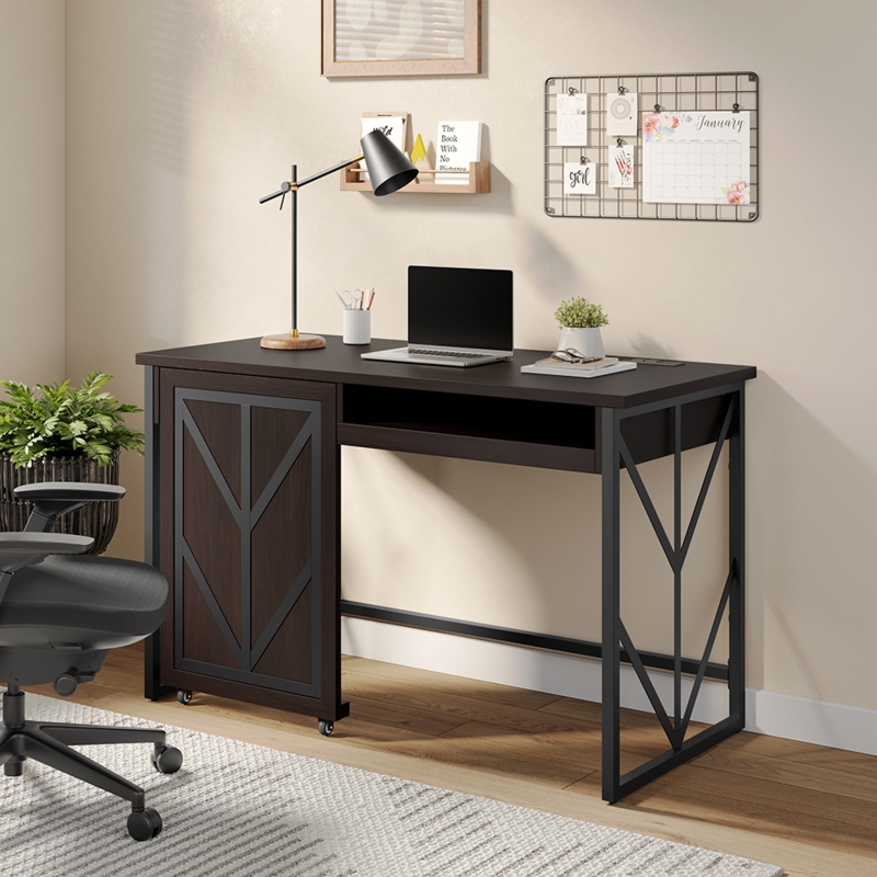 L-Shaped Desk with Glass Top Inserts and Monitor Riser