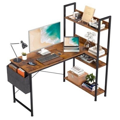 L-Shaped Desk with Integrated Hutch, X-Frame Bracing and Storage Bag