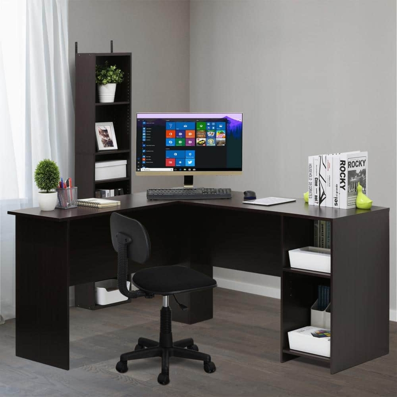 L-Shaped Desk with Integrated Open Shelving for Compact Spaces