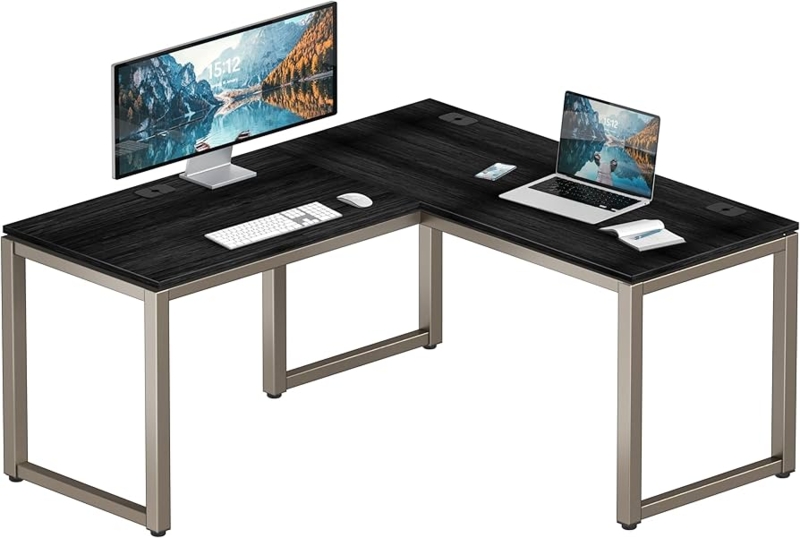 L-Shaped Desk with Minimalist Metal Frame for Industrial Offices