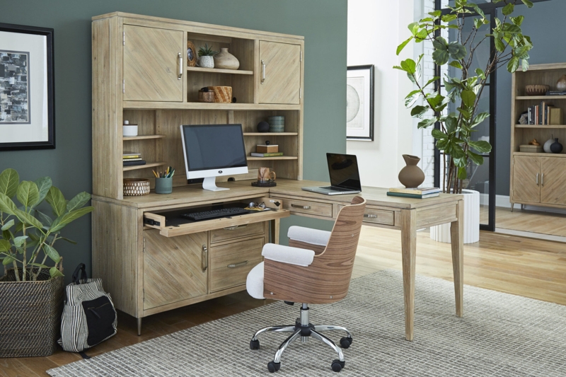 L-Shaped Desk with Power Hutch, Dark Espresso Finish