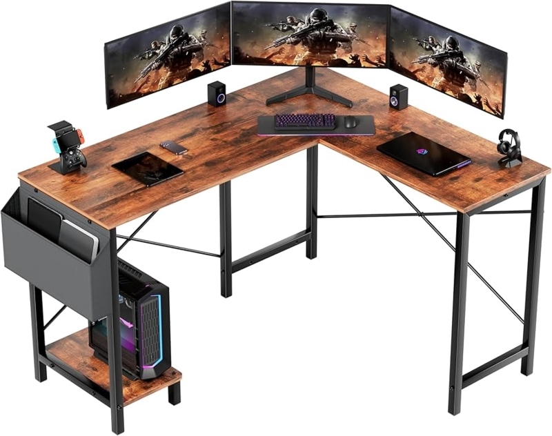 L-Shaped Desk with Reversible Corner & Side Storage Bag