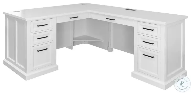L-Shaped Desk with Tapered Wood Legs and 3-Drawer Pedestal