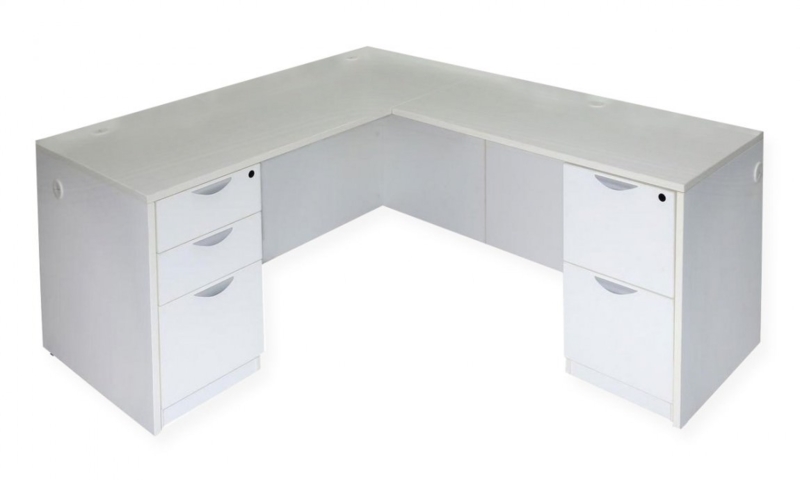L-Shaped Desk with Two-Tone White and Light Wood Finish