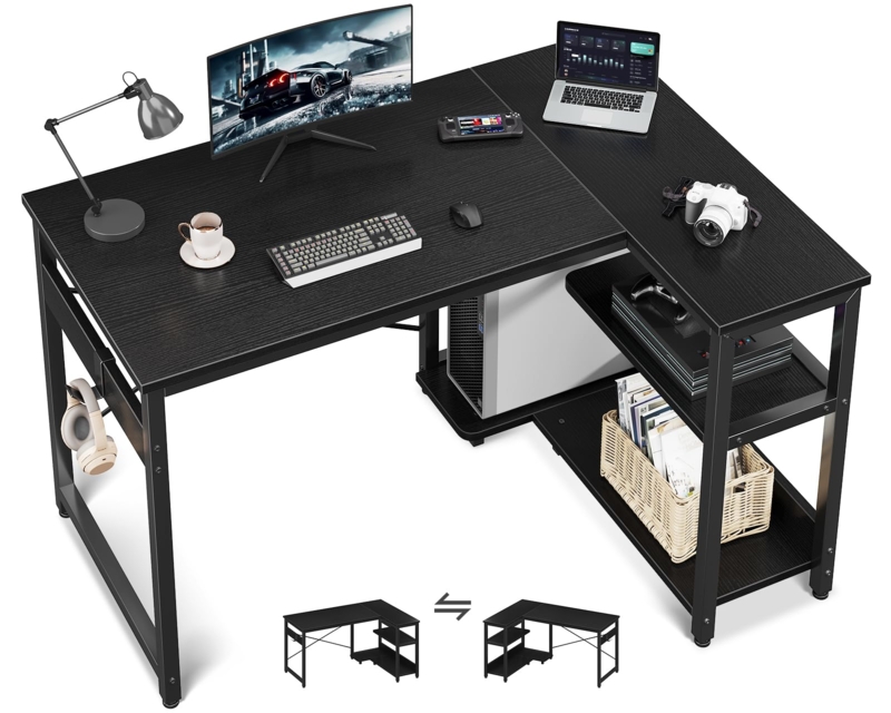 L-Shaped Desk with X-Brace Back and CPU Stand