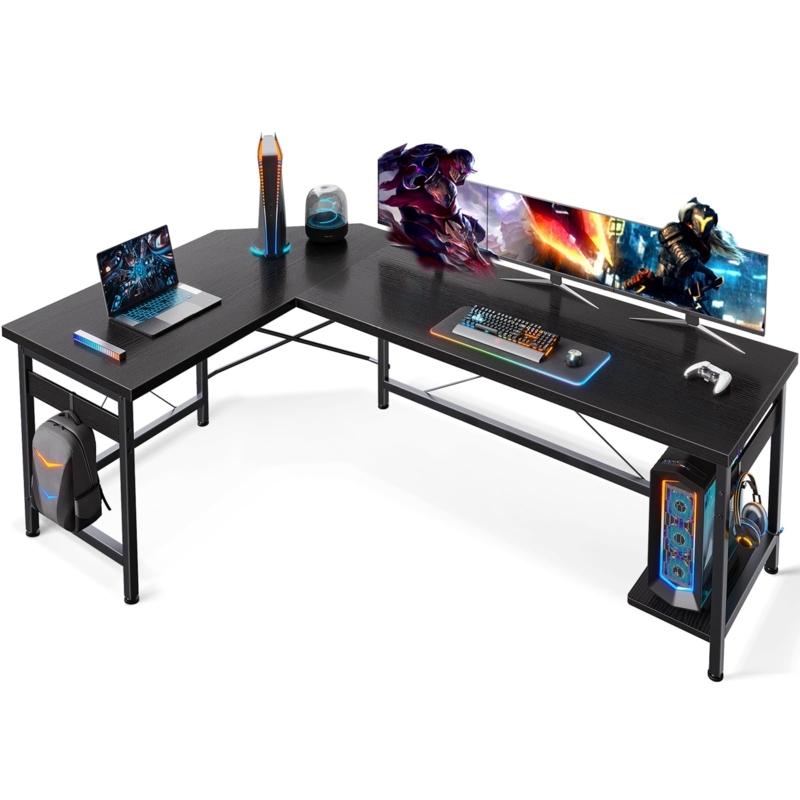 L-Shaped Desk with X-Frame Bracing, Matte Black Minimalist Corner Office