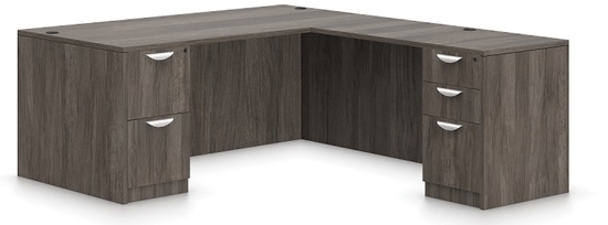 L-Shaped Executive Desk Dark Wood Tone Modesty Panels Professional
