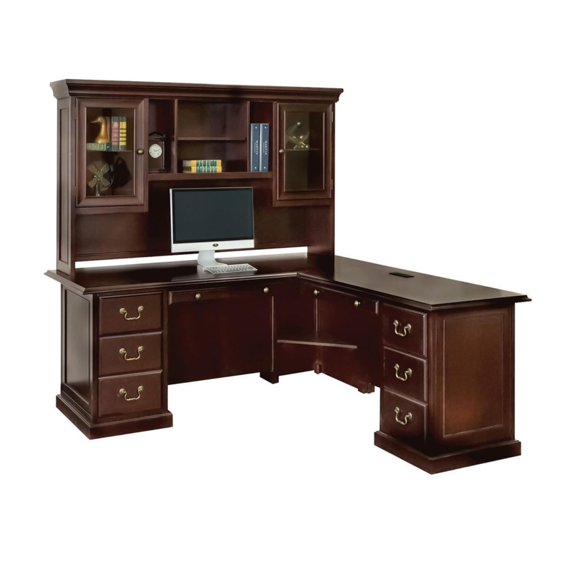 L-Shaped Executive Desk Layout with Matching Hutch