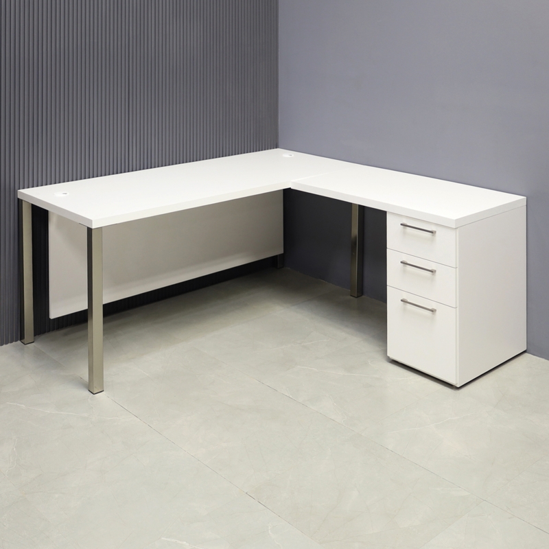 L-Shaped Executive Desk with Chrome O-Frame Legs and Two-Tone Finish