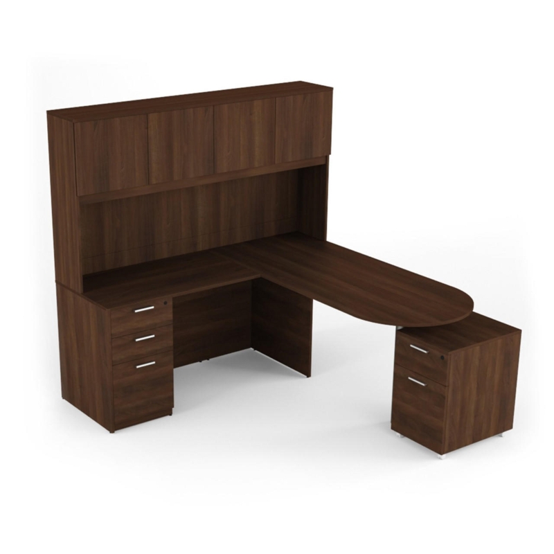 L-Shaped Executive Desk with Hutch, Rounded D-Top & Honey Oak Finish