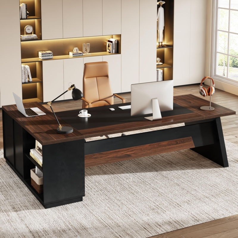 L-Shaped Executive Desk with Integrated File Cabinet