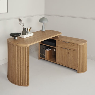 L-Shaped Executive Desk with Integrated Storage Pedestal