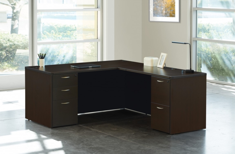 L-Shaped Executive Desk with Privacy Panel and Pedestal Base