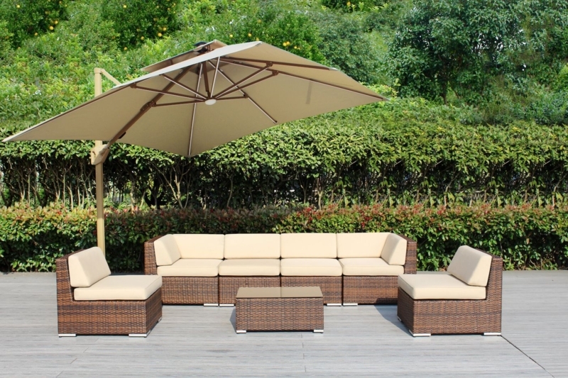 L-Shaped Outdoor Sectional Sofa 7-Piece Mixed Brown Wicker Set