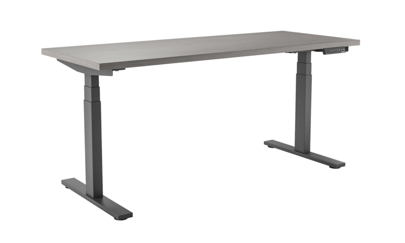 L-Shaped Standing Desk Wood Top Black Base Corner Office Design