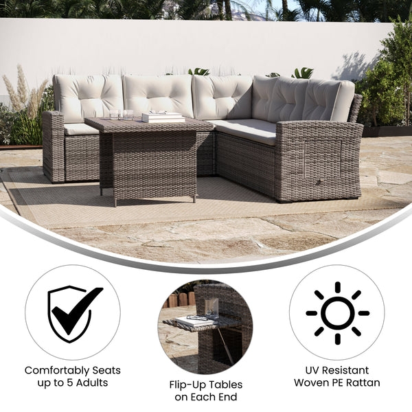 L-Shaped Wicker Outdoor Conversation Set with Dining Table
