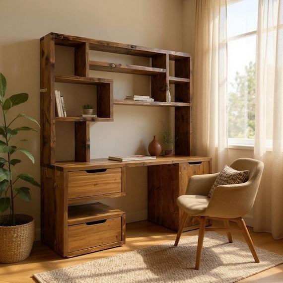 Ladder Desk with Reclaimed Wood Shelves, Industrial Frame