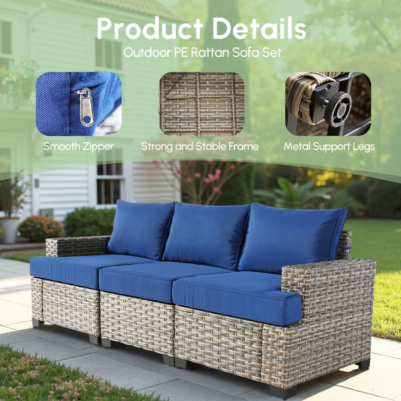 Large Patio Set Nine Piece Modular Wicker Swivel Rocking Chair Lounge