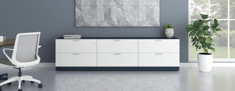 Lateral File Cabinet: Five Drawer Tall White Unit with Full Width Pulls
