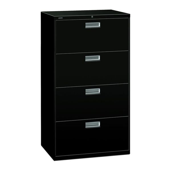 Lateral File Cabinet Four Drawer Matte Black Metal Industrial