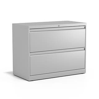 Lateral File Cabinet Gray Metal Two Drawer Industrial Recessed Handles