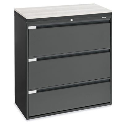 Lateral File Cabinet Gray Wood Grain Top Three Drawer Storage