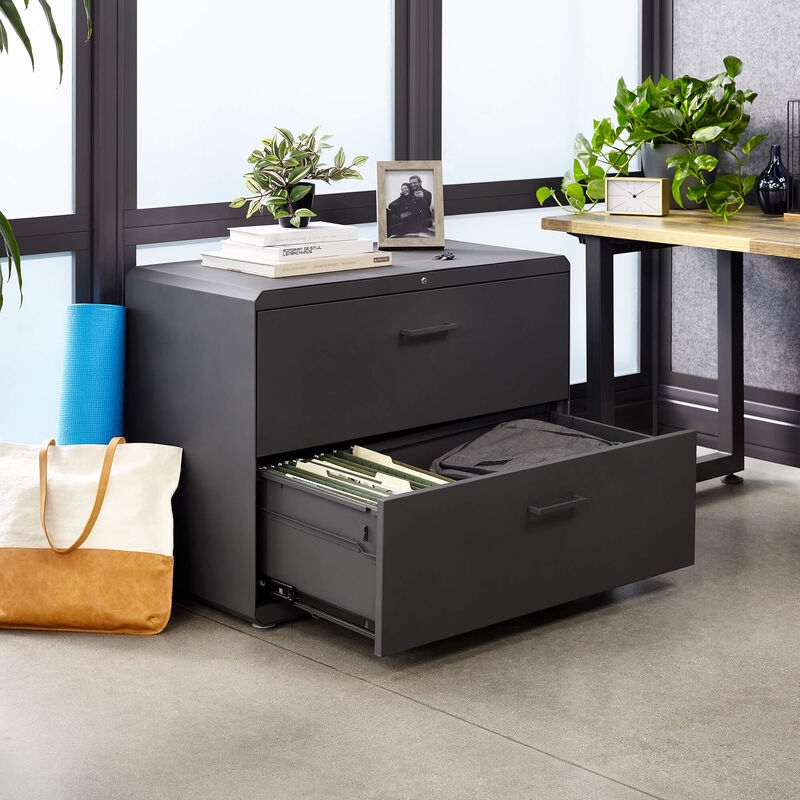Lateral File Cabinet in Slate Gray with Raised Legs for Modern Office