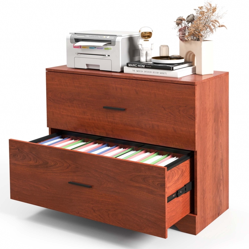 Lateral File Cabinet in Walnut Finish with Slim Black Bar Pulls