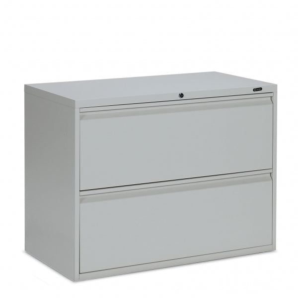 Lateral File Cabinet Light Gray Metal Recessed Pulls Modern Office