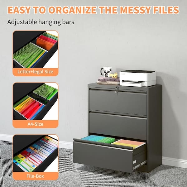 Lateral File Cabinet Metal Three Independent Locks