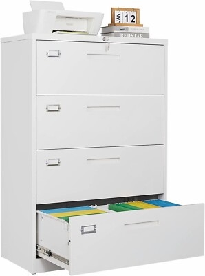 Lateral File Cabinet Minimalist White Four Drawer Metal Storage