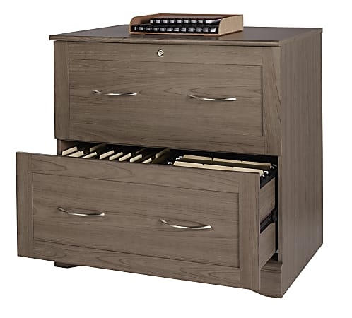 Lateral File Cabinet: Modern Grey Wood Grain Finish with Black Hardware