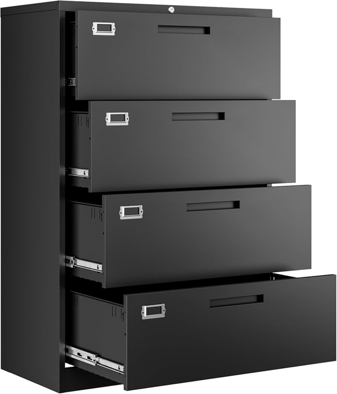 Lateral File Cabinet: Tall White Four Drawer with Recessed Drawer Pulls